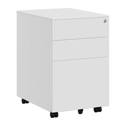 SONGMICS Rollwagen aus Stahl mit 3 Schubladen und Hängeregistraturschrank, abschließbarer Büroschrank, Schrankaufbau vormontiert, 39 x 60 x 52 cm, weiß OFC60WT