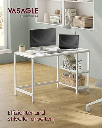 Derins Schreibtisch, Computertisch, PC-Tisch, Bürotisch, mit 2 Ablagen auf der rechten oder linken Seite, fürs Büro, Wohnzimmer, Stahlgestell, modern, ahornweiß LWD047W44