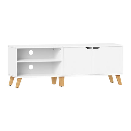 Derins TV-Schrank, Fernsehtisch mit 2 Türen, 140 cm lang, TV-Regal für Fernseher bis zu 65 Zoll, verstellbare Ablage, für Wohnzimmer, Esszimmer und Schlafzimmer, weiß LTV027T46