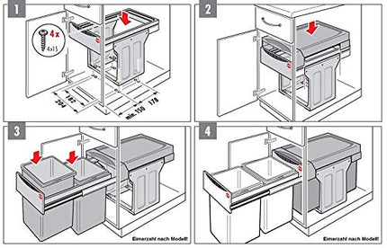 Derins Abfallsammler Tandem 3666101 | für Schränke ab 300 mm Breite | Einbau Mülleimer 2 x 15L | Vollauszug mit Teleskopschienen | Anthrazit