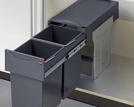 Derins Abfallsammler Tandem 3666101 | für Schränke ab 300 mm Breite | Einbau Mülleimer 2 x 15L | Vollauszug mit Teleskopschienen | Anthrazit