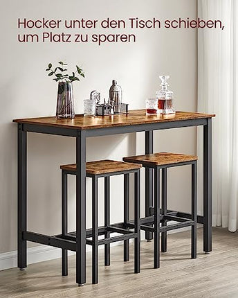 Derins Bartisch-Set, Stehtisch mit 2 Barhockern, 120 x 60 x 90 cm, Küchentresen mit Barstühlen, Küchentisch und Küchenstühle im Industrie-Design, für Küche, vintagebraun-schwarz LBT15X