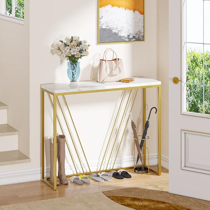 Derins Konsolentisch,Flurtisch Dekotisch Sideboard Beistelltisch,Metallrahmen,Einfacher Aufbau,Verstellbare Füße,für Eingang,Flur, Wohnzimmer,Gold