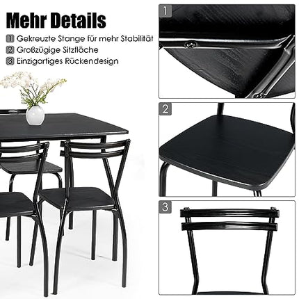 Derins Esstisch mit 4 Stühlen, 5 teiliges Essgruppe Holz, rechteckiger Küchentisch Esszimmertisch mit stabilem Metallrahmen für 4 Personen, Sitzgruppe für Küche, Wohnzimmer, Esszimmer