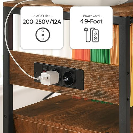 Derins Aktenschrank, Rollcontainer mit 2 Schubladen, Büroschrank mit Ladestation, und offenen Trennwänden, für Dokumente in A4-, Letter, für Büro, Arbeitszimmer, Marrone Vintage e Nero EBF80CWJ01