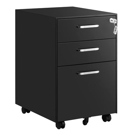 SONGMICS Roll container, lockable filing cabinet with drawers, office cabinet with wheels, for files and documents, with suspension file, for office, study, made of steel, black OFC010B01