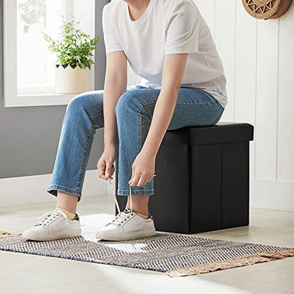 Derins Faltbarer Sitzhocker Aufbewahrungsbox belastbar bis 300 kg, Lederimitat, schwarz, 38 x 38 x 38, LSF101