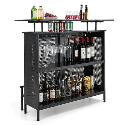 Derins Bartisch Küche, Küchentheke mit Stauraum und Fußstütze, Theke Bar mit Metallrahmen, verstellbare Füße, 120 x 50 x 106,5 cm, schwarz