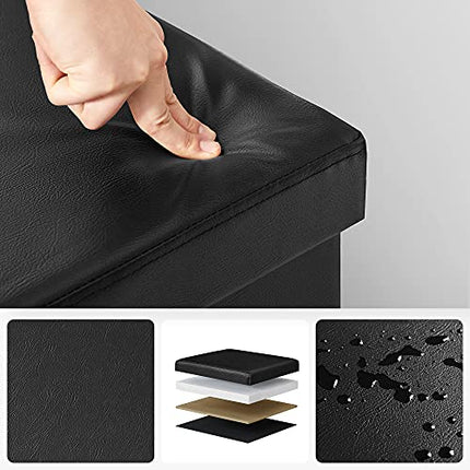 Derins Faltbarer Sitzhocker Aufbewahrungsbox belastbar bis 300 kg, Lederimitat, schwarz, 38 x 38 x 38, LSF101