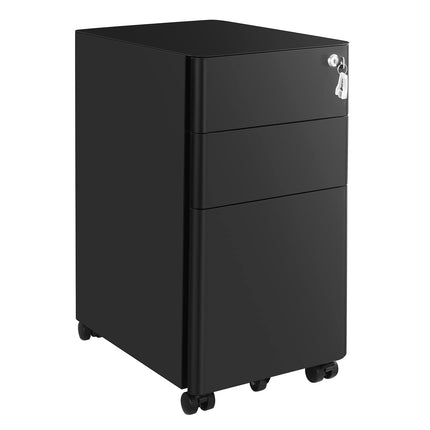SONGMICS Roll container, filing cabinet, office cabinet with wheels and lock, for documents in DIN A4, legal and letter format, suspension file, black OFC030B01