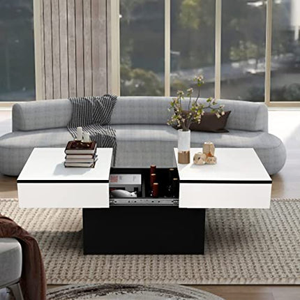 Derins Couchtisch, Moderner Couchtisch, Ausziehbarer Schreibtisch, Wohnzimmertisch mit 2 Stauräume, Hochglanz-Finish, Wohnzimmer Tisch 129 x 58 x 40 cm(Weiß)
