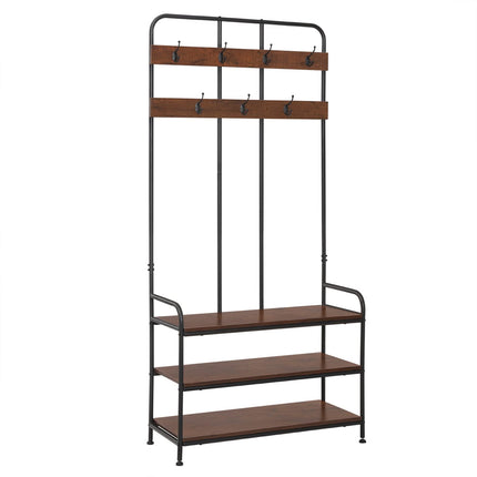 Derins Kleiderständer Industrielle Garderobenständer mit Schuhregal und Haken Standregal Aufbewahrung Jackenständer 84x180x36 cm SRY31dc