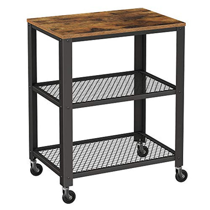 Derins Servierwagen, Küchenwagen, Rollwagen, Küchenregal auf 4 Rollen, Stahlgestell, 3 Ablagen, für Küche und Wohnzimmer, Industrie-Design, vintagebraun-schwarz LRC78X