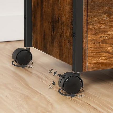 Derins Aktenschrank, Rollcontainer mit 2 Schubladen, Büroschrank mit Ladestation, und offenen Trennwänden, für Dokumente in A4-, Letter, für Büro, Arbeitszimmer, Marrone Vintage e Nero EBF80CWJ01