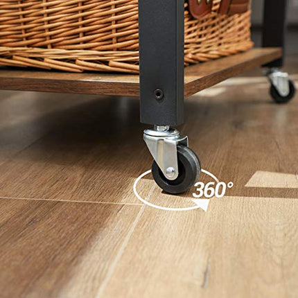 Derins Küchenregal auf Rollen, Servierwagen mit 3 Ebenen, Küchenwagen, Mikrowellen-Regal, für Mini-Backofen, Toaster, Metallrahmen, mit 6 Haken, Industrie-Design, vintagebraun-schwarz KKS60XV1