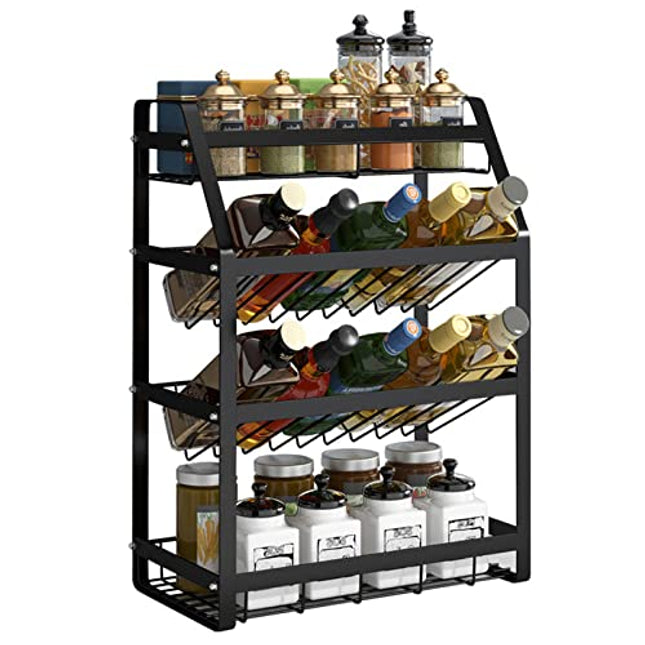 Derins Gewürzregal Stehend Küchenregal Gewürzständer ohne bohren Metall 4 Etagen Regal Küchen Organizer Gewurzregalsystem Gewürzhalter Aufbewahrungsregal Spice rack für Küche, Esszimmer