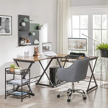 Derins Schreibtisch, großer Computertisch, L-förmiger Eckschreibtisch, PC-Tisch, platzsparend, einfache Montage, 138 x 150 x 75 cm, vintagebraun-schwarz LCD402B01