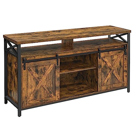Derins TV-Schrank, Lowboard für Fernseher bis zu 65 Zoll, mit verstellbaren Ablagen, rustikale Tür, Landhausstil, Metallgestell, vintagebraun-schwarz LTV071B01