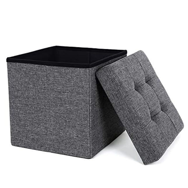 Derins Sitzhocker mit Stauraum, faltbarer Hocker, Fußhocker, Falthocker, Sitzwürfel für Wohnzimmer, Schlafzimmer, 38 x 38 x 38 cm, dunkelgrau LSF27Z