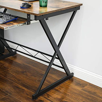 Derins Schreibtisch, großer Computertisch, L-förmiger Eckschreibtisch, PC-Tisch, platzsparend, einfache Montage, 138 x 150 x 75 cm, vintagebraun-schwarz LCD402B01