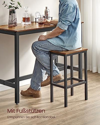 Derins Bartisch-Set, Stehtisch mit 2 Barhockern, 120 x 60 x 90 cm, Küchentresen mit Barstühlen, Küchentisch und Küchenstühle im Industrie-Design, für Küche, vintagebraun-schwarz LBT15X