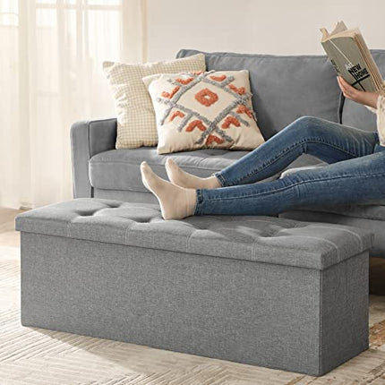 Derins Sitzbank mit Stauraum, Sitztruhe, Sitzhocker, faltbar, 110 x 38 x 38 cm, Bezug aus Leinenimitat, für Schlafzimmer, Flur, Wohnzimmer, hellgrau LSF077G05