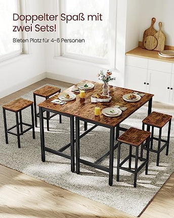 Derins Bartisch-Set, Stehtisch mit 2 Barhockern, 120 x 60 x 90 cm, Küchentresen mit Barstühlen, Küchentisch und Küchenstühle im Industrie-Design, für Küche, vintagebraun-schwarz LBT15X