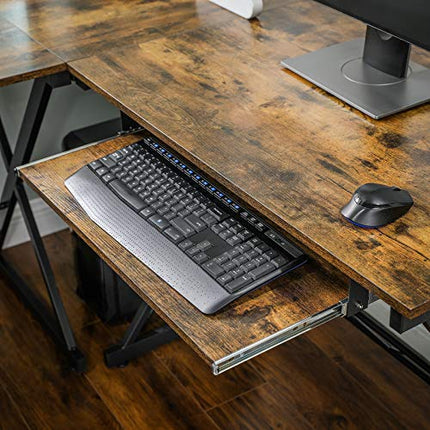 Derins Schreibtisch, großer Computertisch, L-förmiger Eckschreibtisch, PC-Tisch, platzsparend, einfache Montage, 138 x 150 x 75 cm, vintagebraun-schwarz LCD402B01