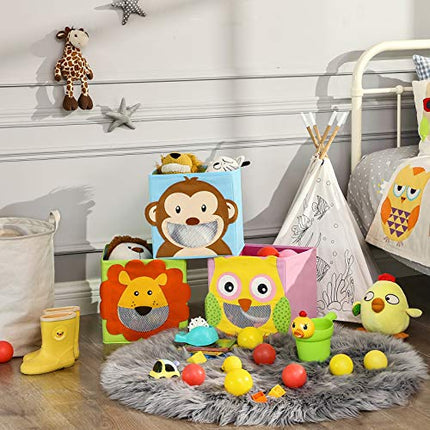 Derins Aufbewahrungsbox Kinder, 3er Set, Spielzeugkisten, Faltboxen, fÜrs Kinderzimmer, Babyzimmer, 27 x 27 x 27 cm, Tiermotive, bunt RFB01KU