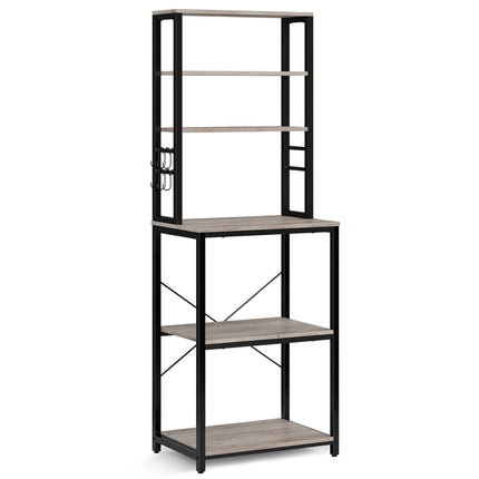 VASAGLE Küchenregal, Standregal für die Küche, Mikrowellenregal, stehend, 6 Ablagen und 6 Haken, für Mikrowelle, Stahlrahmen, Industriedesign, 40 x 60 x 167 cm, Greige-Schwarz KKS024B02