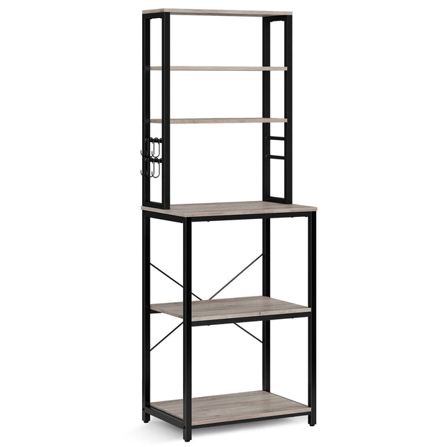 VASAGLE Keukenrek, staand rek voor keuken, magnetronrek, staand, 6 planken en 6 haken, voor magnetron, stalen frame, industrieel design, 40 x 60 x 167 cm, greige-zwart KKS024B02