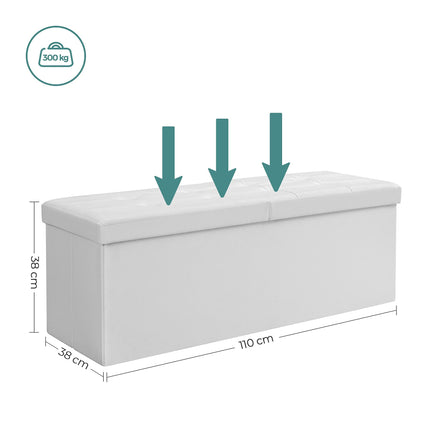Derins Faltbarer Sitzhocker, Sitzbank mit 120 L Stauraum, bis 300 kg belastbar, Kunstleder, LSF75WT