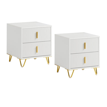 Derins FBT115-W Nachttisch mit 2 Schubladen für Boxspringbett Sofatisch Beistelltisch Telefontisch Nachtschrank Nachtkommode weiß BHT ca.: 40x47x40cm