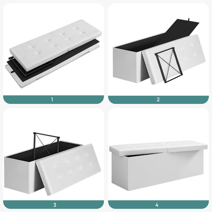 Derins Faltbarer Sitzhocker, Sitzbank mit 120 L Stauraum, bis 300 kg belastbar, Kunstleder, LSF75WT