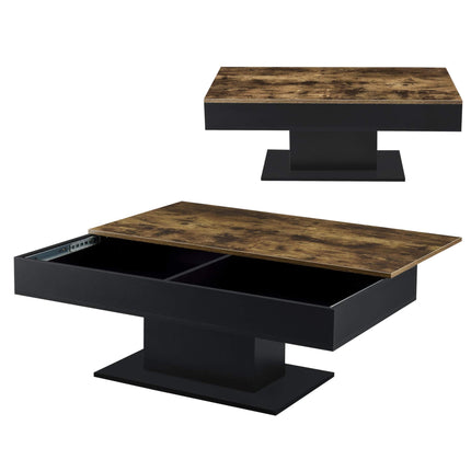 Derins Couchtisch Lünen Wohnzimmertisch mit Stauraum Holzoptik Schwarz Truhentisch Sofatisch mit ausziehbarer Tischplatte rechteckig 2 Staufächer 40 x 110 x 60 cm