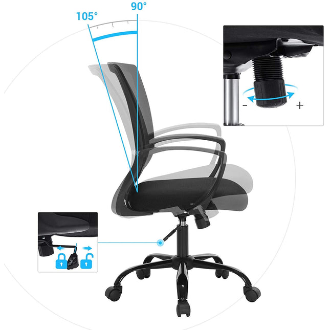 Songmics Obn22Bk Bürostuhl, Kippfunktion, atmungsaktiv, bis 120 kg belastbar, 64 x 64 x 96 cm, schwarz