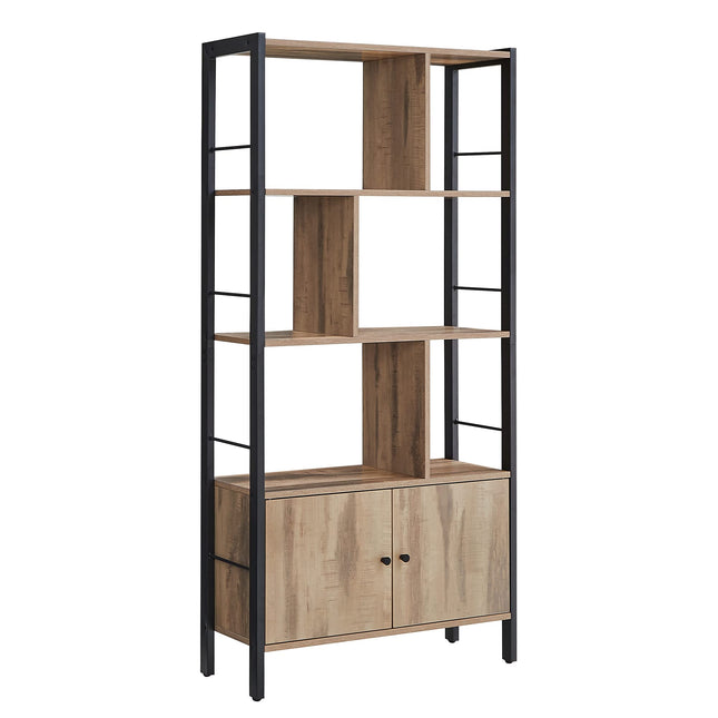 Derins Bücherregal, Bücherschrank mit 4 offenen Regalebenen, Regal, Standregal, geräumiger Wohnzimmerschrank, Küche, Büro, Stahlgestell, Industrie-Design, eichenbraun-schwarz LBC022B50