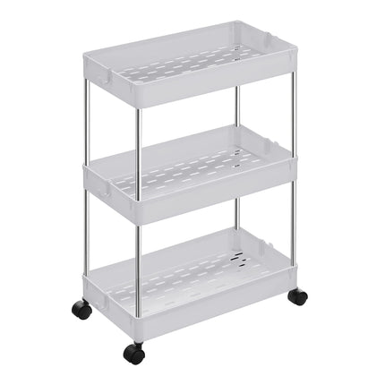 SONGMICS 3 Tier Trolley Kitchen Trolley Niche Shelf on Wheels Space Saving Kitchen Shelf Bathroom Shelf for Bathroom Living Room Office 40 x 22 x 60 cm White KSC009W01