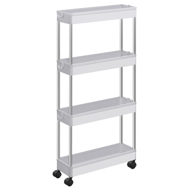 SONGMICS 4 Tier Trolley Kitchen Trolley Niche Shelf on Wheels Space Saving Bathroom and Kitchen Shelf 40 x 13 x 86 cm (White)