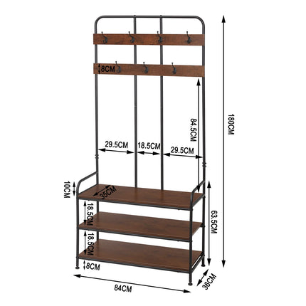 Derins Kleiderständer Industrielle Garderobenständer mit Schuhregal und Haken Standregal Aufbewahrung Jackenständer 84x180x36 cm SRY31dc