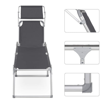 SONGMICS Liegestuhl Sonnenliege, große Sonnenliege 65 x 200 x 48 cm, Tragkraft 150 kg, mit verstellbarer Rückenlehne, Sonnenschutz klappbar, für Garten, Balkon, Terrasse, Grau, GCB26GY