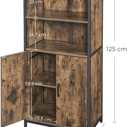VASAGLE Boekenkast, Boekenkast, Kantoorplank, Keukenkast met 2 open vakken, Plankniveau verstelbaar in kast, multifunctioneel, Industrieel design, vintage bruin-zwart LSC66BX
