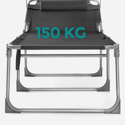 SONGMICS Sonnenliege, Sonnenliege, Gartenstuhl, extra groß, 71 x 200 x 38 cm, belastbar bis 150 kg, mit Kopfstütze und Baldachin, verstellbare Rückenlehne, klappbar, für den Garten, Anthrazit, GCB22GYV2