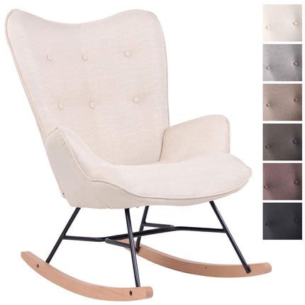 Derins Schaukelstuhl Sanka I Schaukelsessel Mit Stoffbezug Und Metallgestell I Relaxsessel Mit Holzkufen, Farbe:Creme