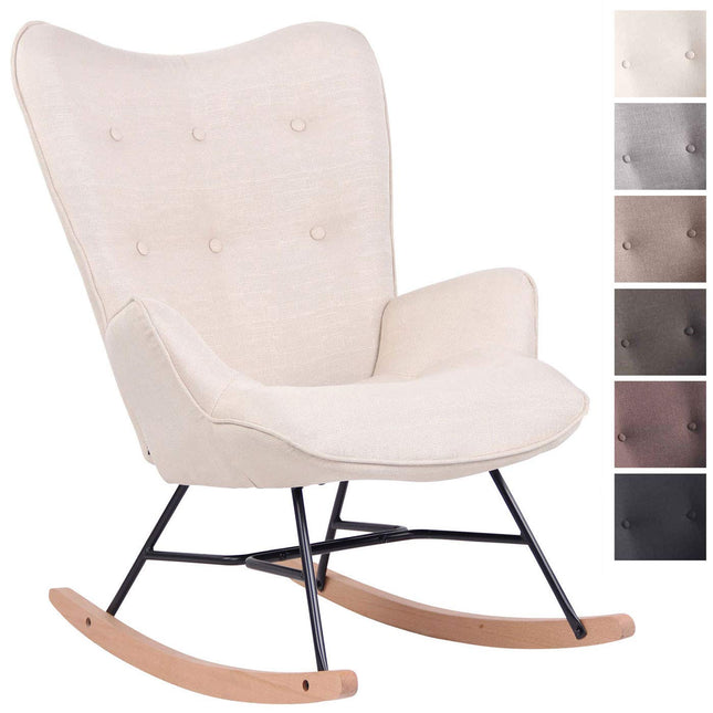 Derins Schaukelstuhl Sanka I Schaukelsessel Mit Stoffbezug Und Metallgestell I Relaxsessel Mit Holzkufen, Farbe:Creme