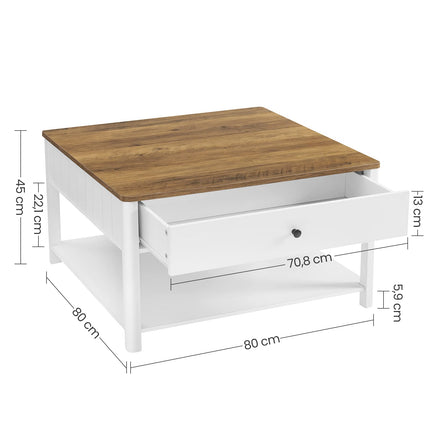 VASAGLE Salontafel, 2 grote laden,  80 x 80 x 45 cm,  LCT207T14