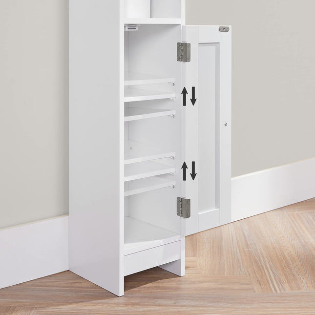 VASAGLE Badezimmerschrank, Badezimmerschrank, Badezimmerschrank, schmales Badezimmerregal, verstellbare Ablagen, platzsparend, einfache Montage, weiß BBC310W01