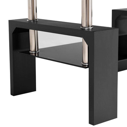 Derins  Glas Wohnzimmer Kaffee Tisch schwarz Modern Rechteck mit Unterer Ablage Schwarz