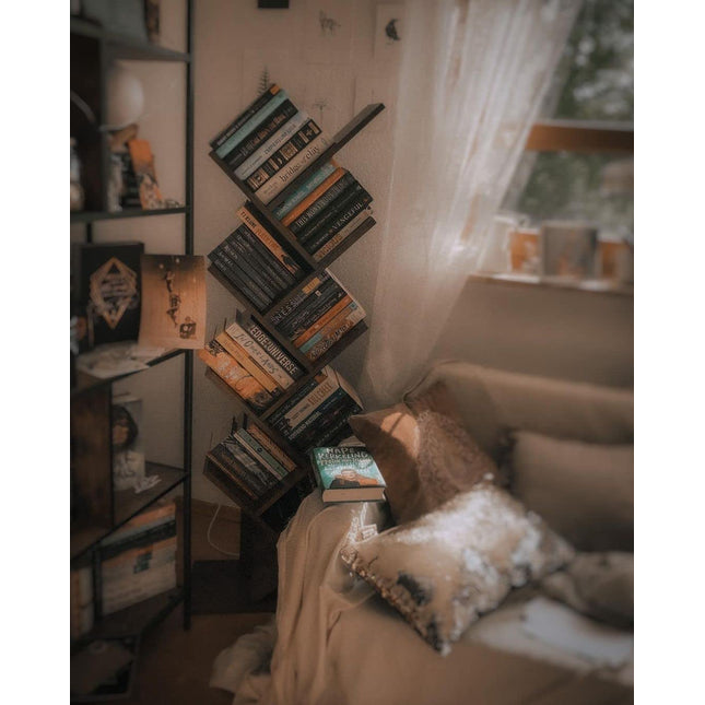 VASAGLE Bücherregal, Bücherregal, Standregal, mit 8 Ebenen, DVD-Regal, in Baumform, für Wohnzimmer, Arbeitszimmer, Kinderzimmer, Büro, Vintage Braun LBC11BX