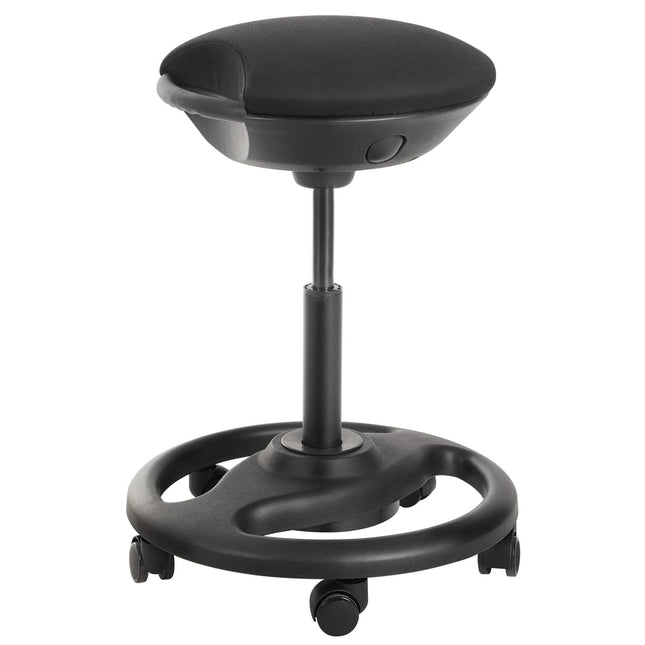 SONGMICS work stool, ergonomic work stool, wheel stool, swivel chair on wheels, extra large seat, 10° tilt, height adjustable, study, office, thick cushion, black OSC06BK